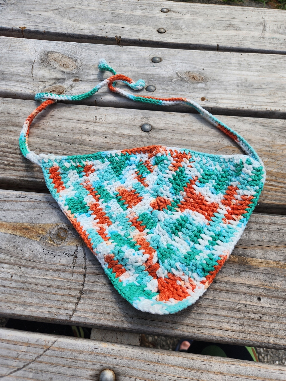 Kids Crochet Triangle Bandana Bib - Teal, Orange & White